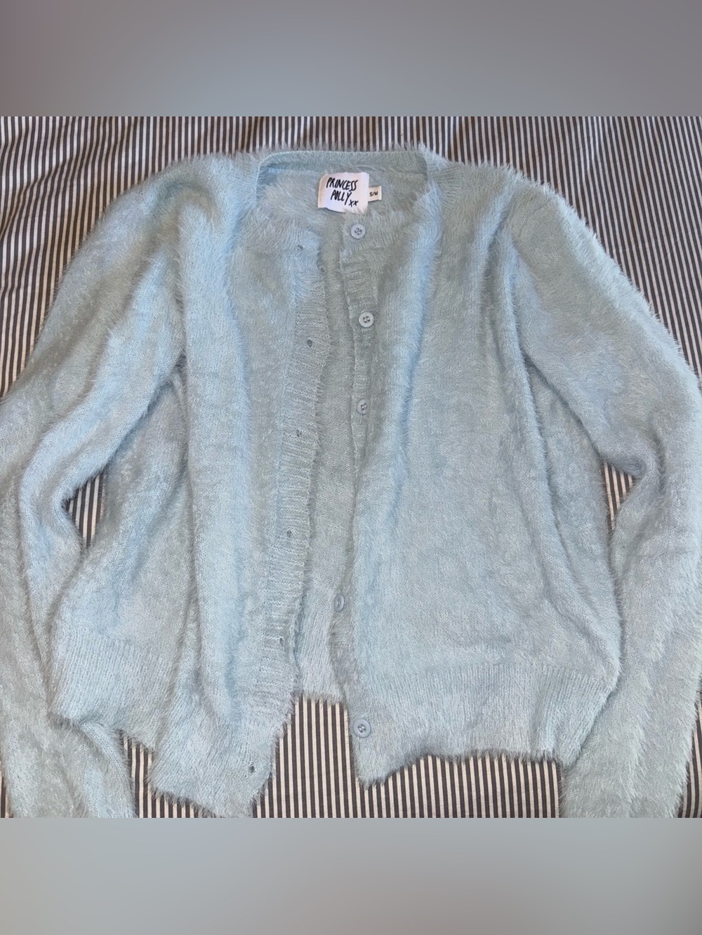 Princess Polly Pale Blue Fuzzy Button-Front Cardigan